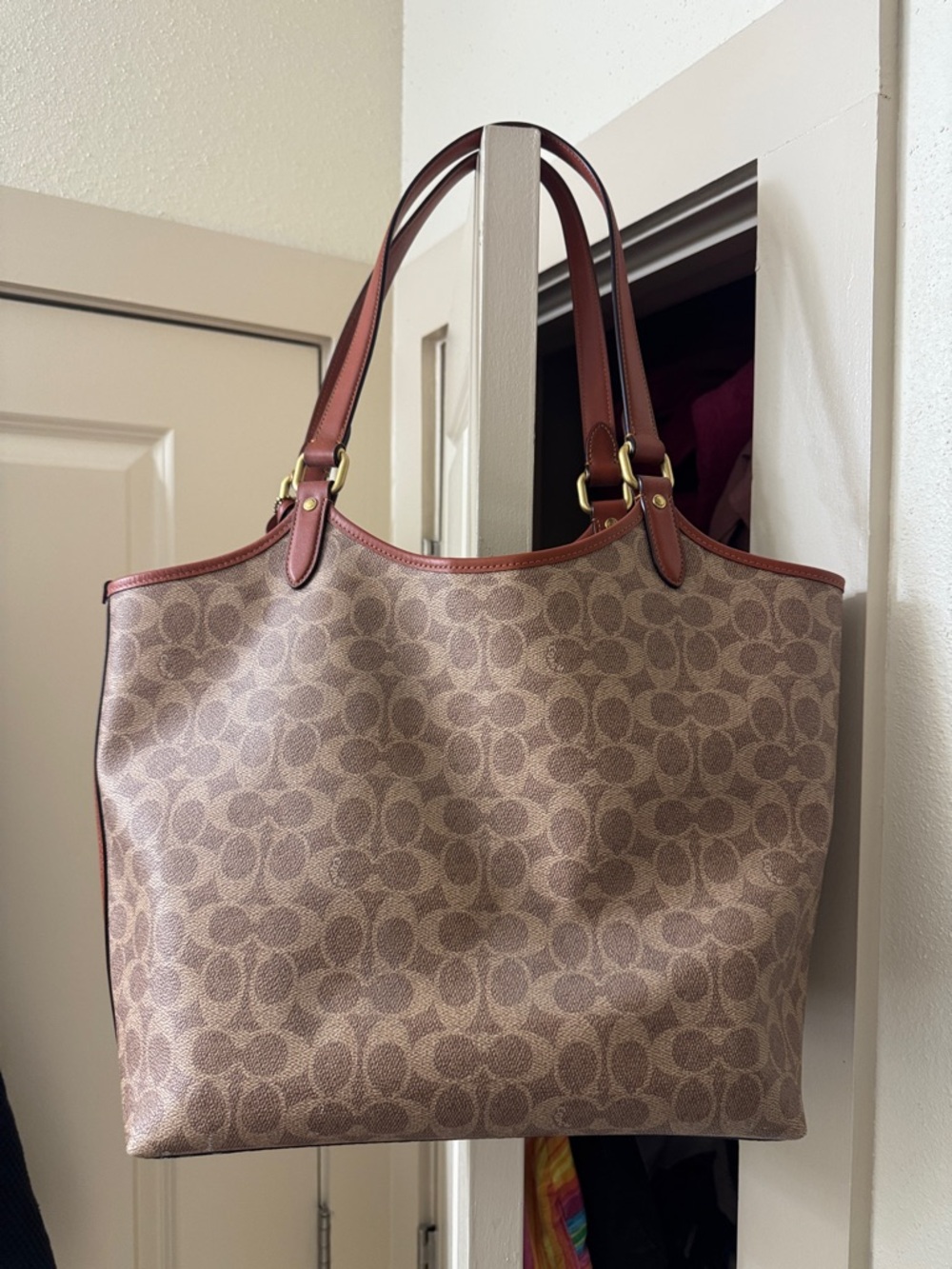 Coach Brown Signature Canvas Tote with Rust Leather Trim - Picture 2 of 5